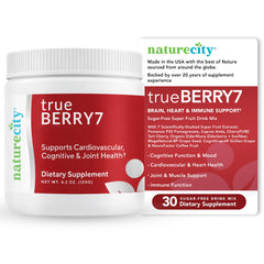 NatureCity TrueBerry7 tub label for daily wellness polyphenol blend.
