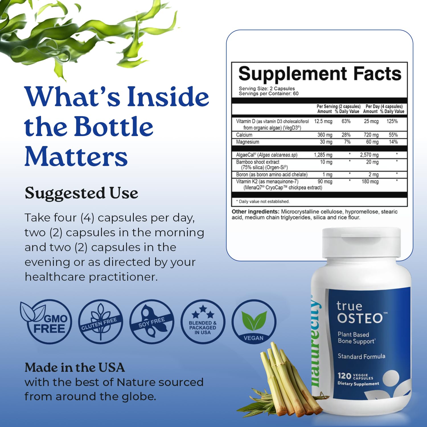 NatureCity True-Osteo vegetarian capsules offering stomach-friendly calcium support.
