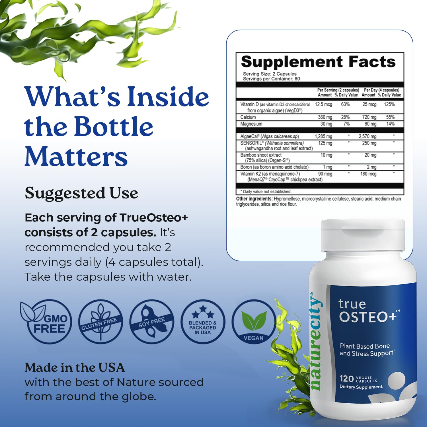 NatureCity TrueOsteo+ bottle with capsules for daily use.
