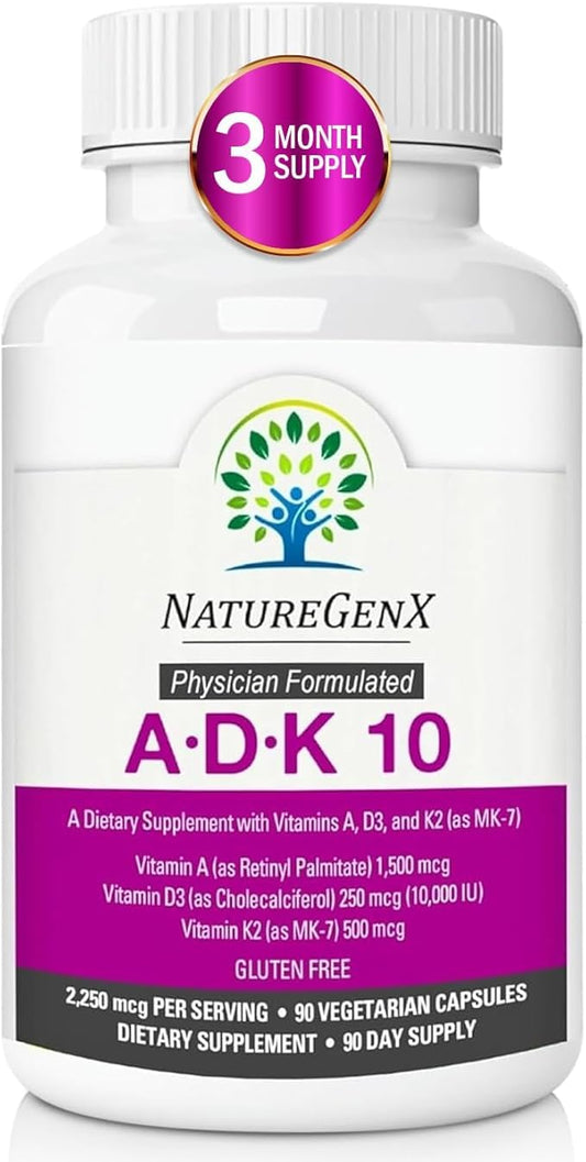 NatureGenX ADK10 bottle-front promoting bone support and overall wellness during daily routines.