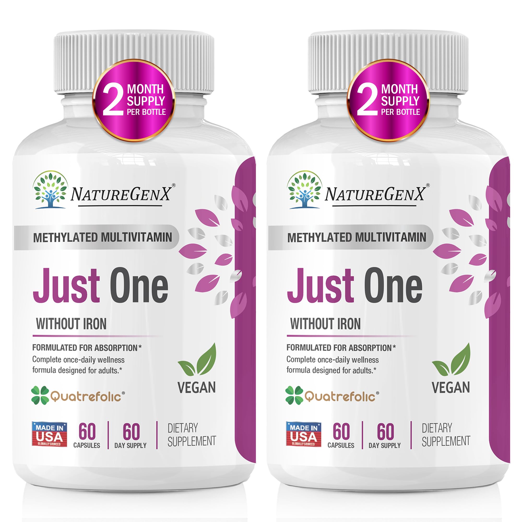 NatureGenX Just One Daily bottle showing a complete methylated multivitamin for daily support