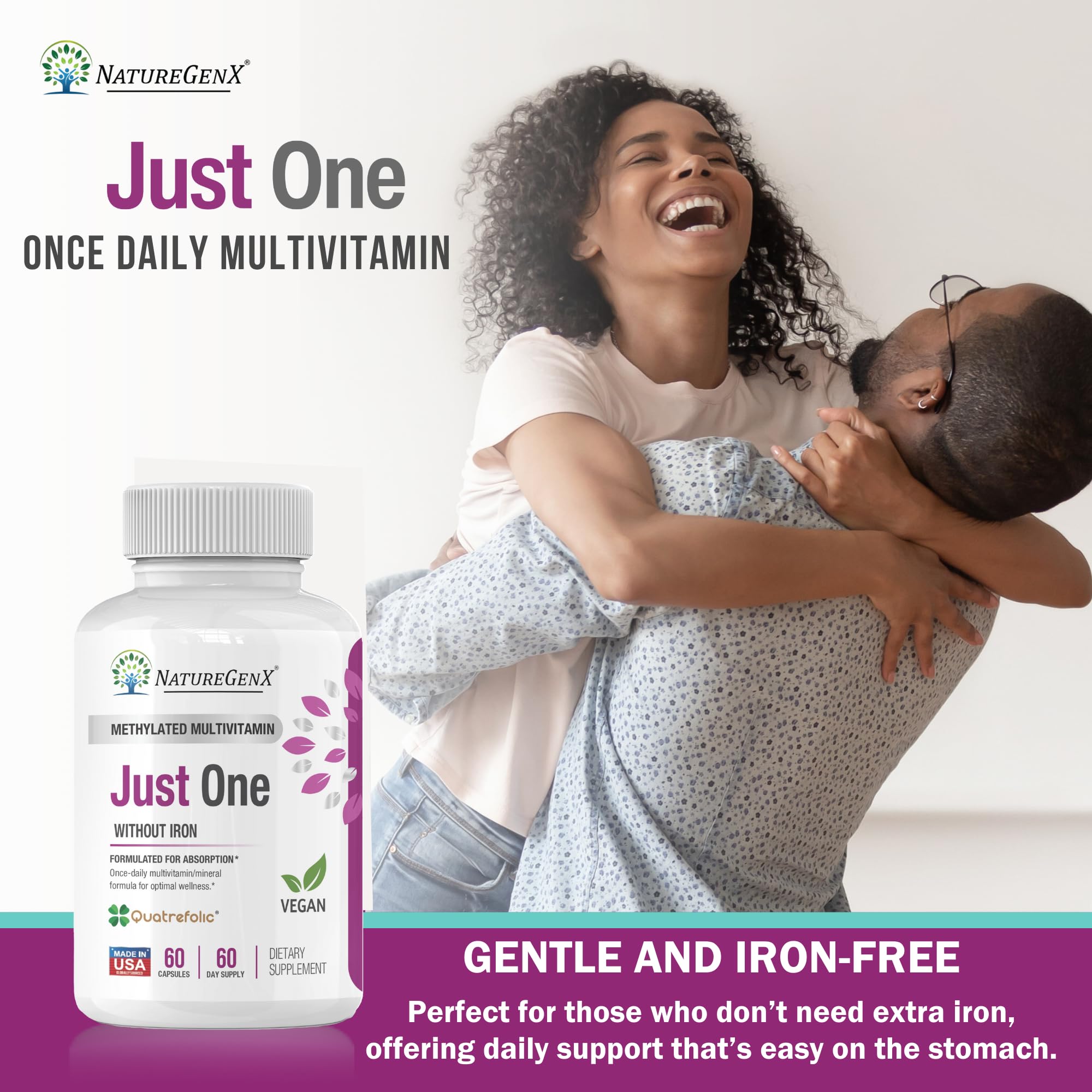 NatureGenX Just One Daily ingredients blend features methylfolate and B vitamins