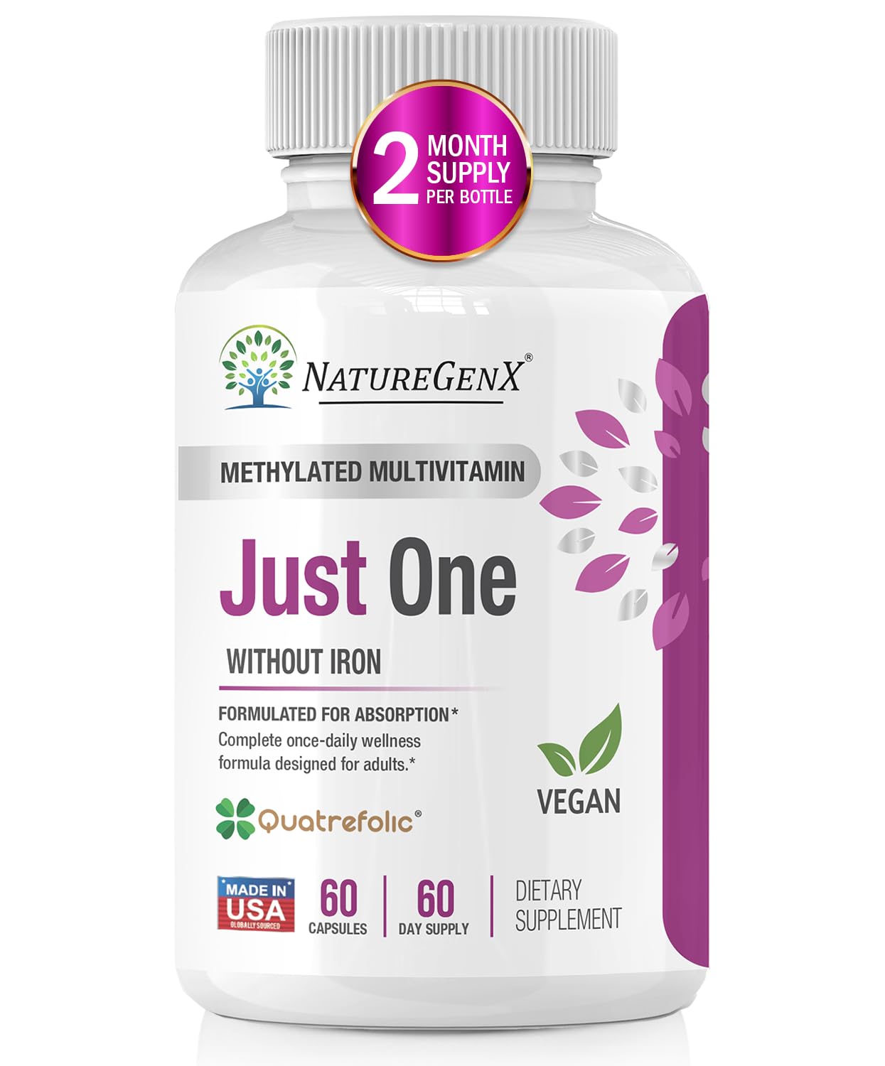 NatureGenX methylated multivitamin bottle front for daily wellness.