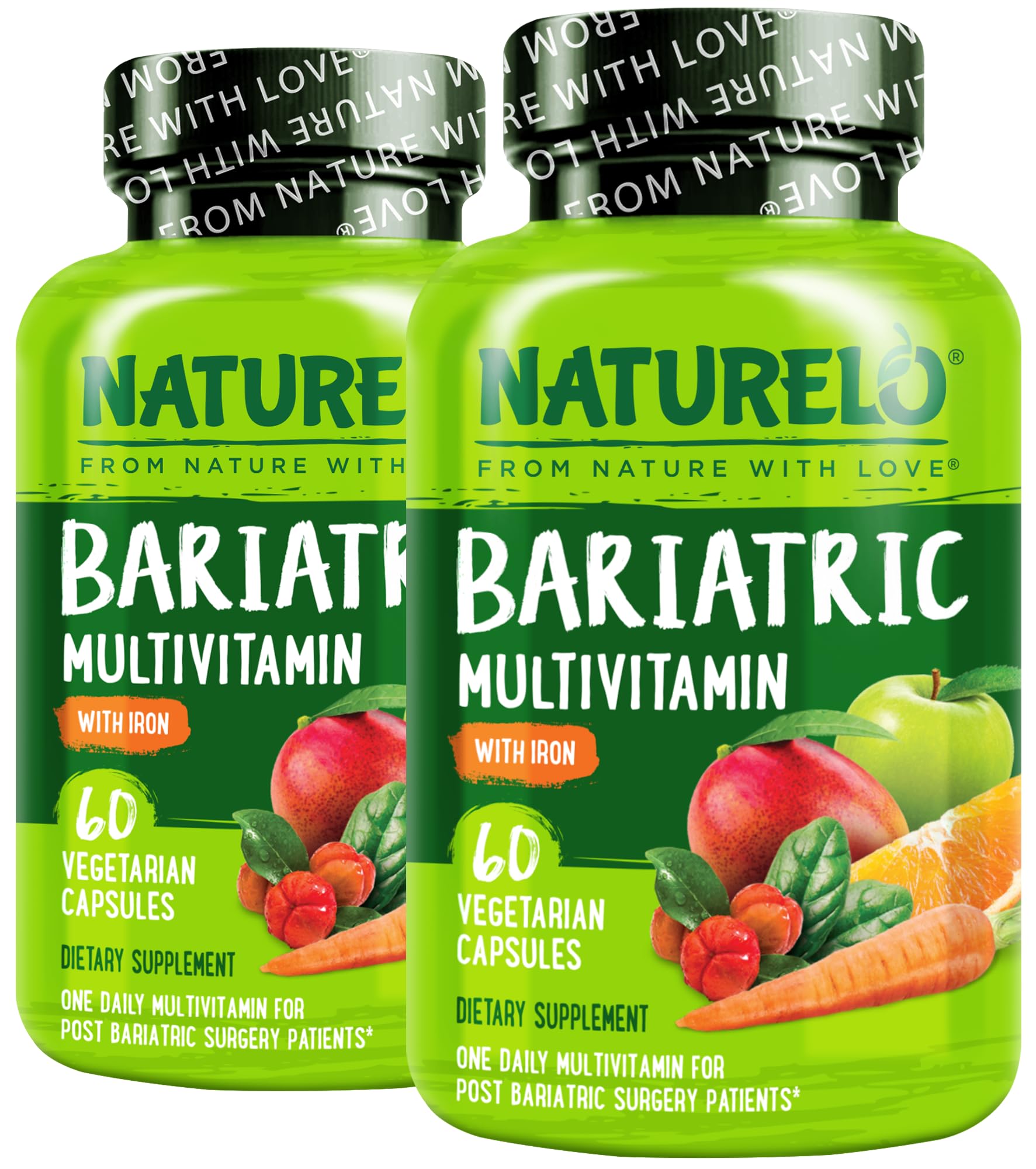 Naturelo bariatric multivitamin bottle close-up for daily nutrient support after gastric bypass
