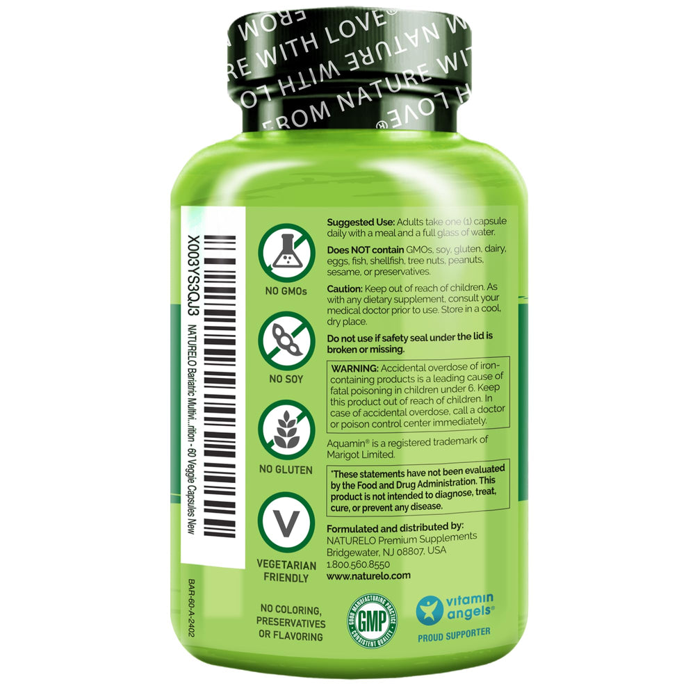 Naturelo capsule array with whole food ingredients and organic fruits and veggies