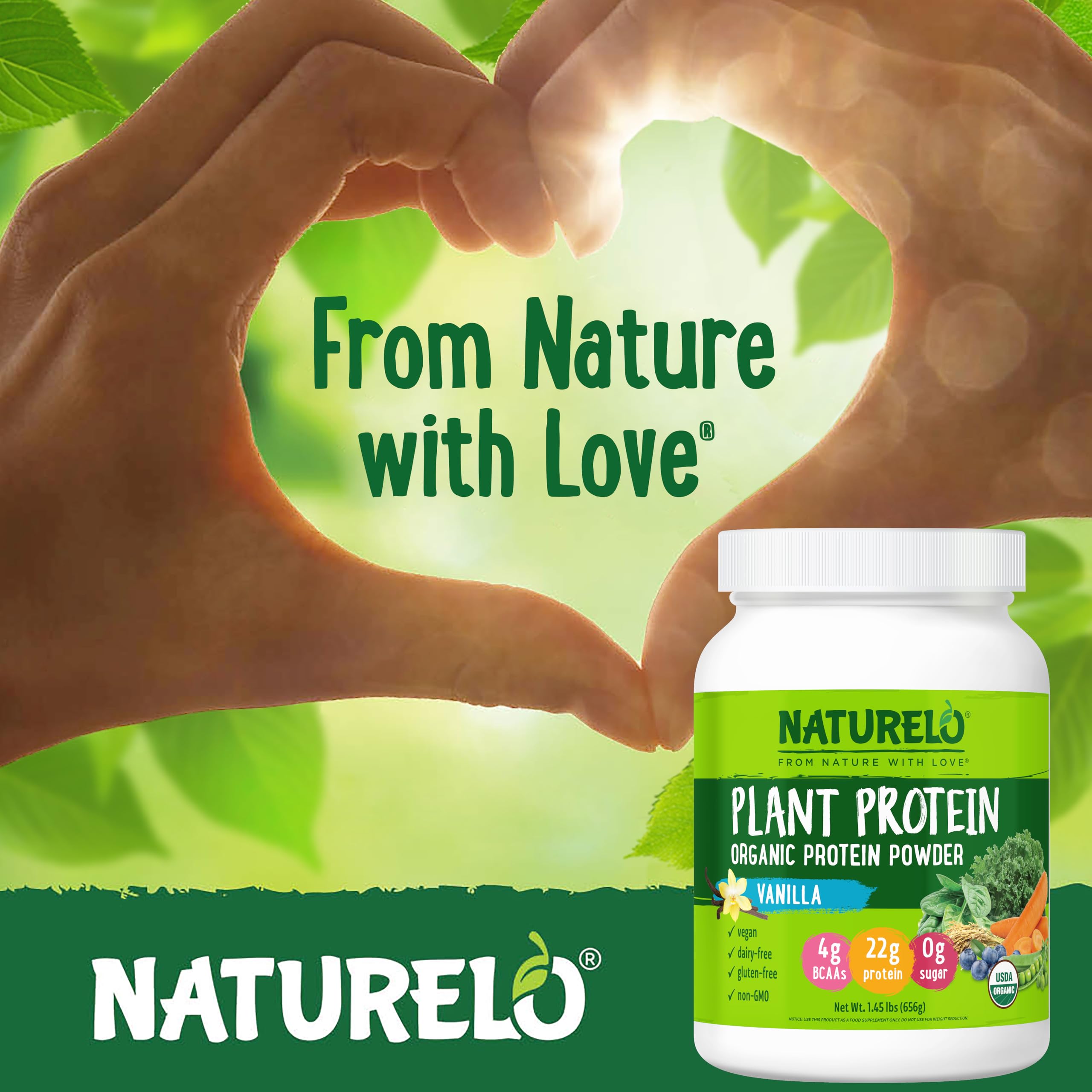 Naturelo label highlighting 4 g BCAAs per scoop for endurance support