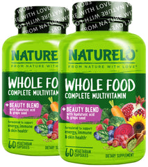 Naturelo Beauty Blend bottle with capsules illustrating hydration and skin support.