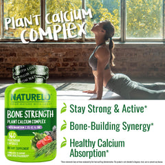 Naturelo bone-strength capsules close-up in a vegetarian formula