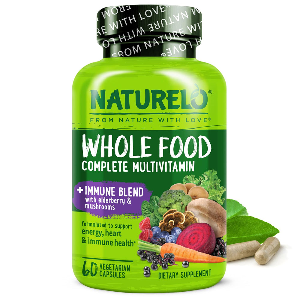 Naturelo multivitamin bottle with immune blend and elderberry for everyday wellness