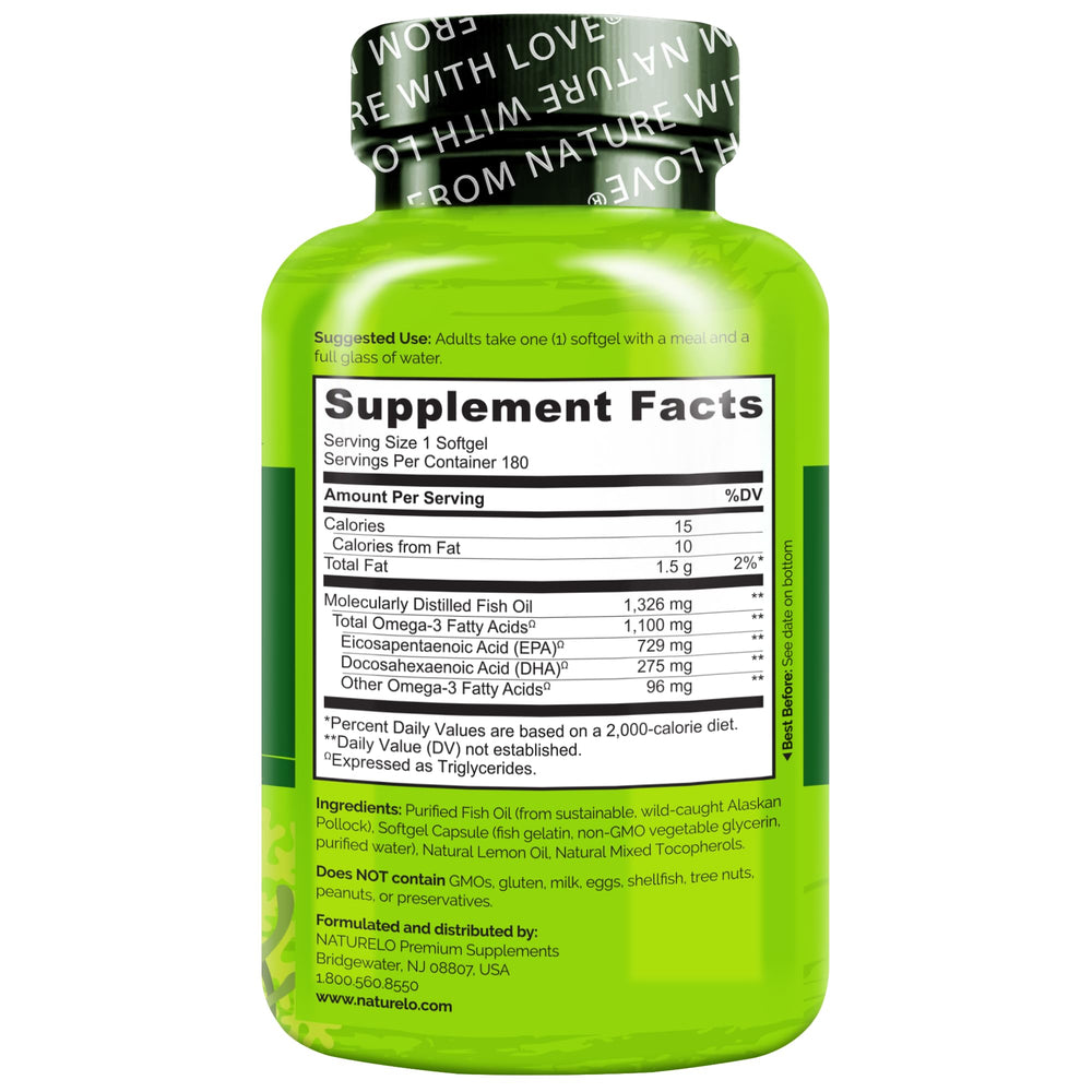 Naturelo six-month supply visual showing 180 softgels