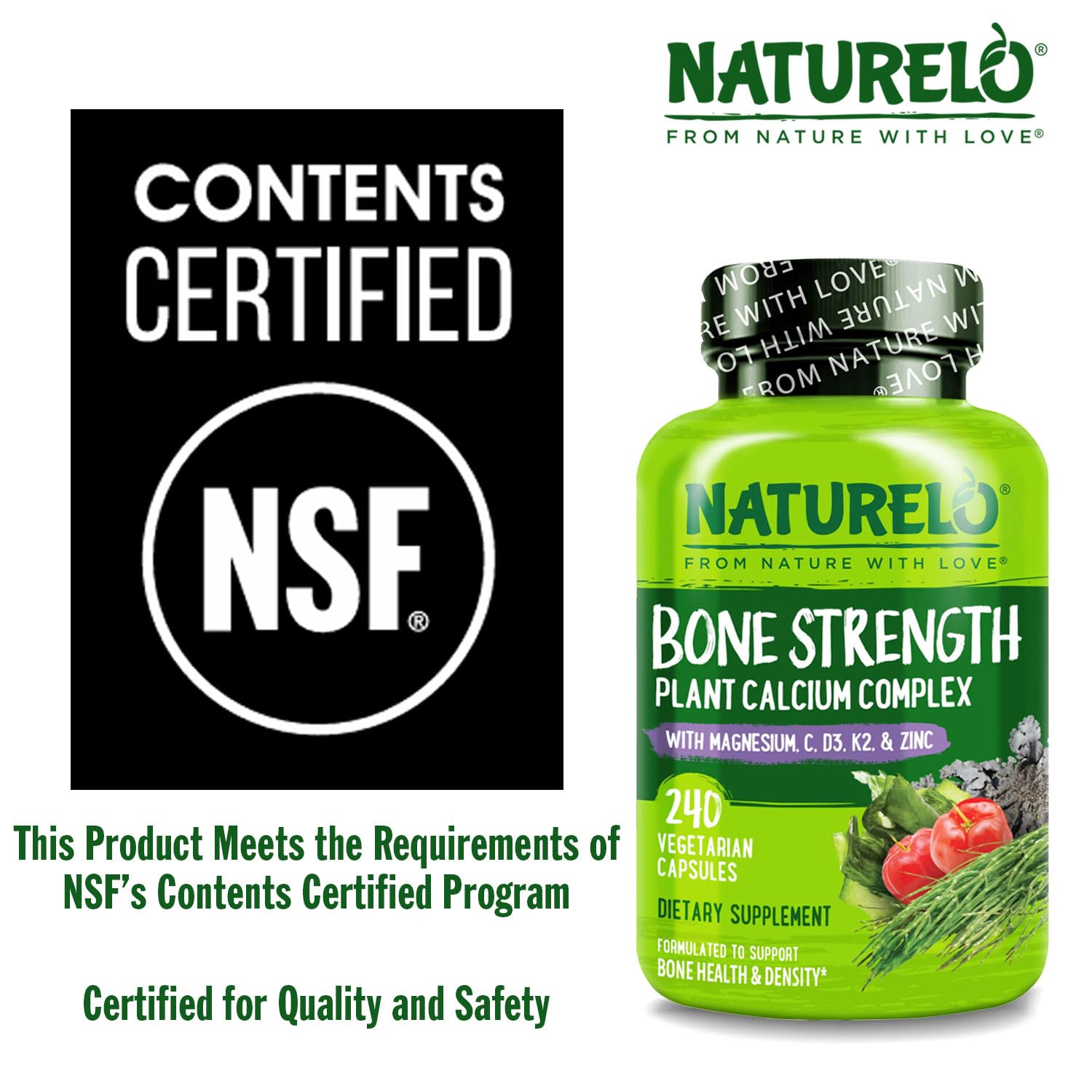Naturelo calcium d3 k2 ingredients panel supports absorption and balance