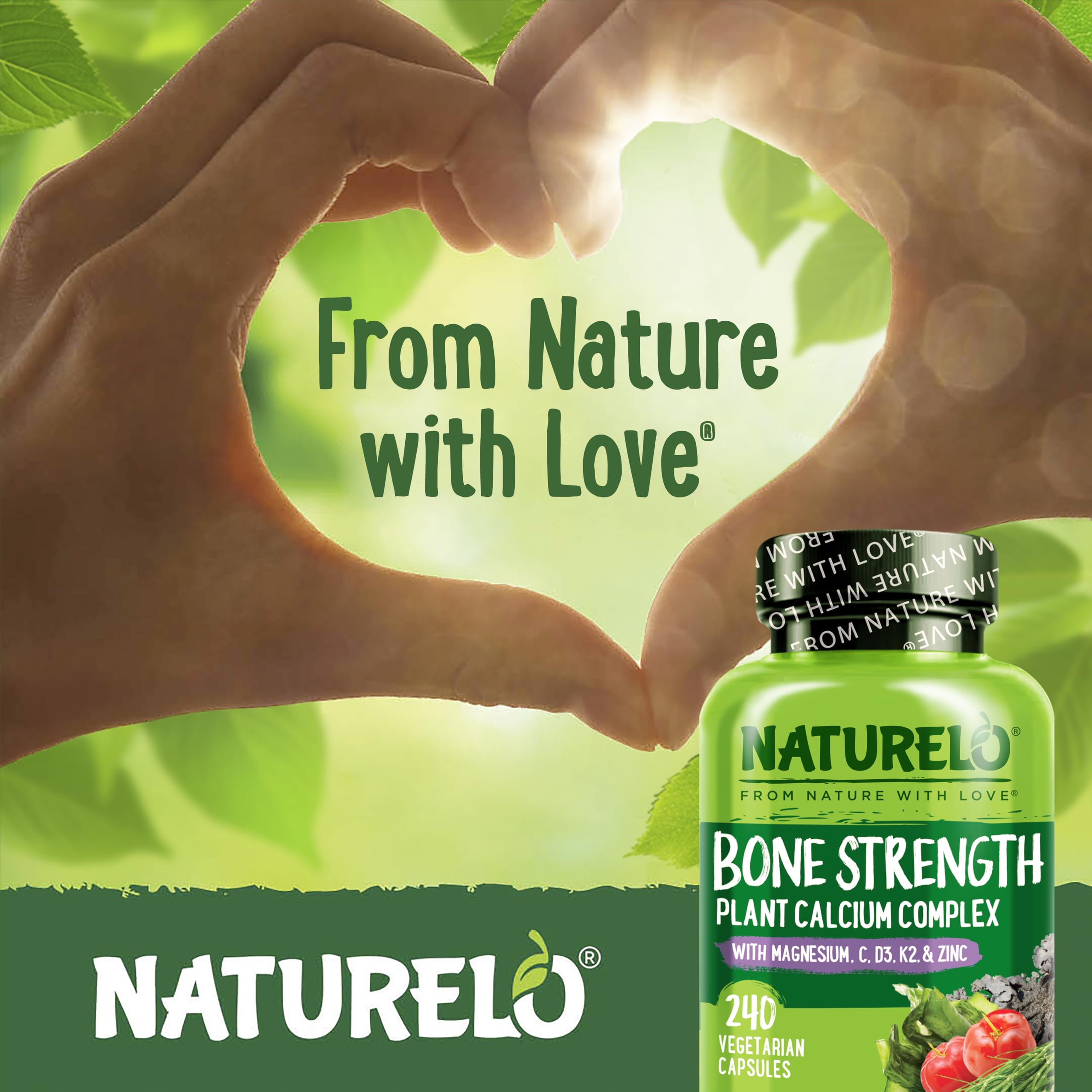 Naturelo calcium magnesium zinc closeup showing mineral blend from plant sources