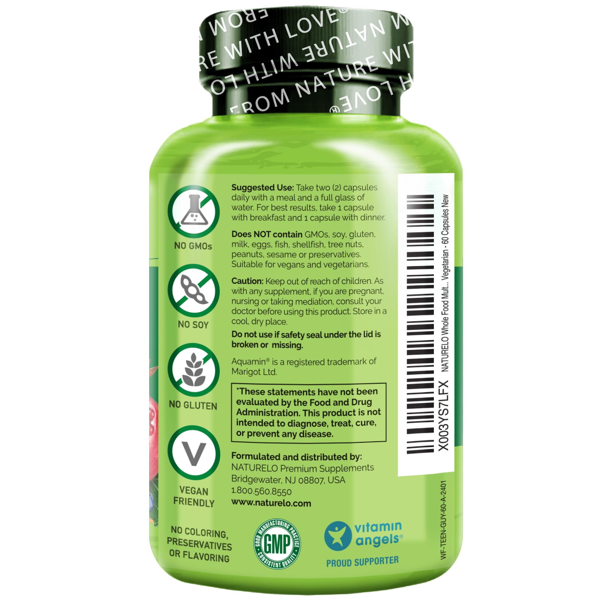 Naturelo capsules in hand suggest easy daily teen supplementation.