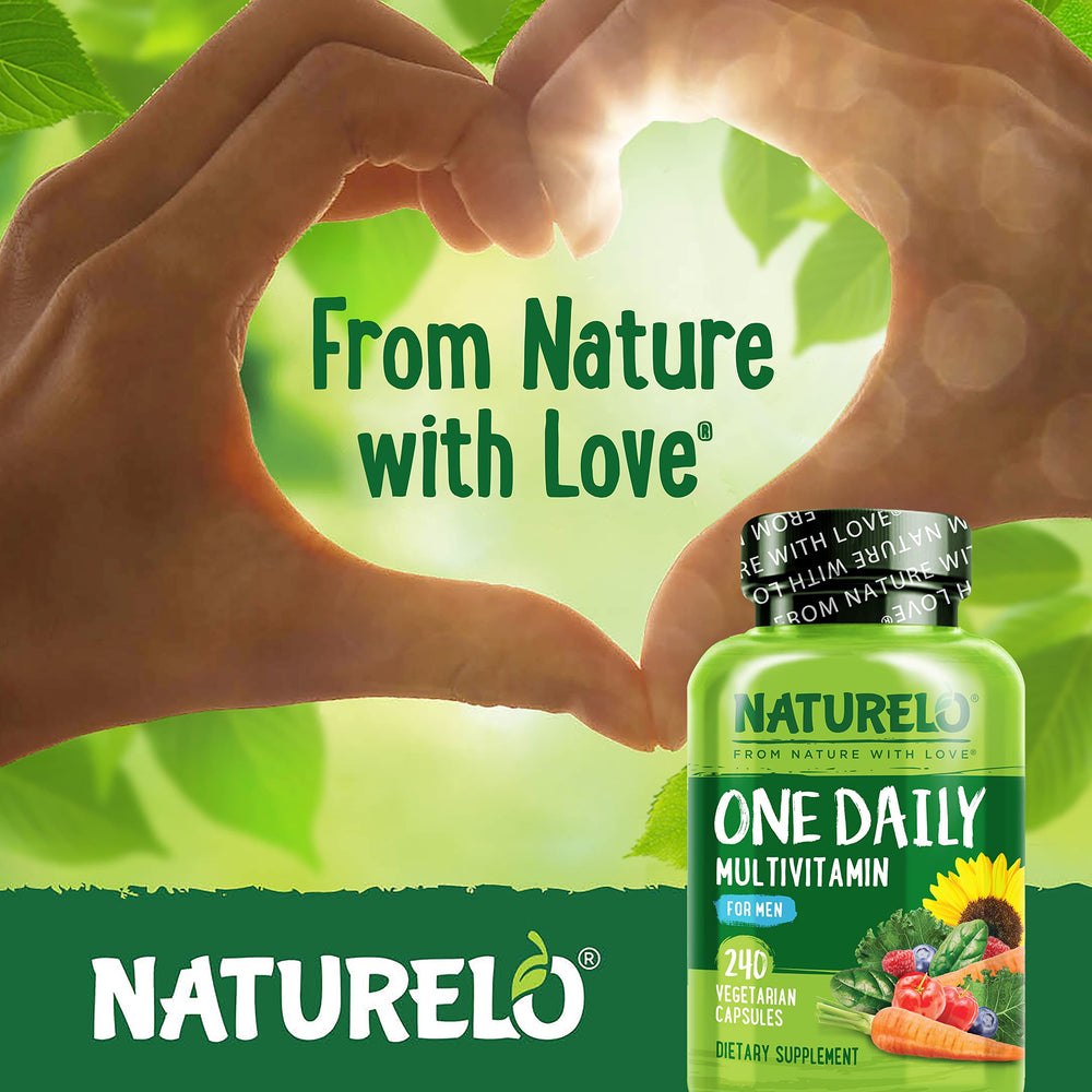 Naturelo Vegan Non-GMO Soy-free Gluten-free badge on packaging.