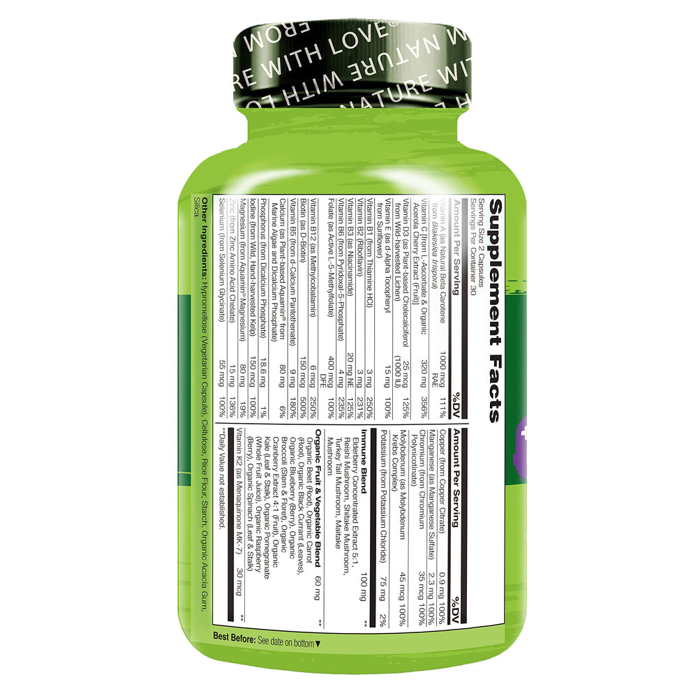 Naturelo clean ingredients label emphasizing non-GMO and vegan formulation.