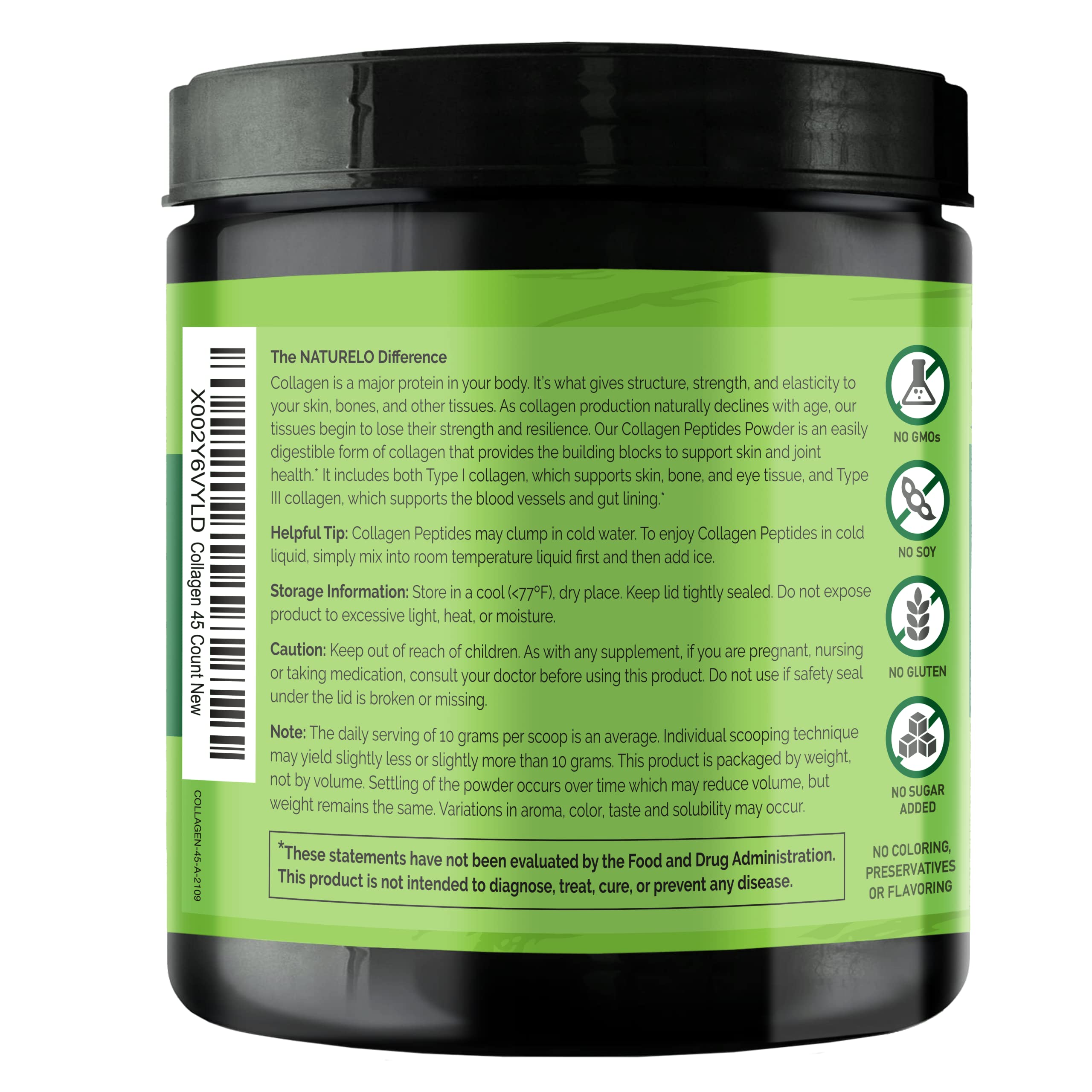 NATURELO Collagen Peptide Powder scoop measuring a full serving for daily collagen intake
