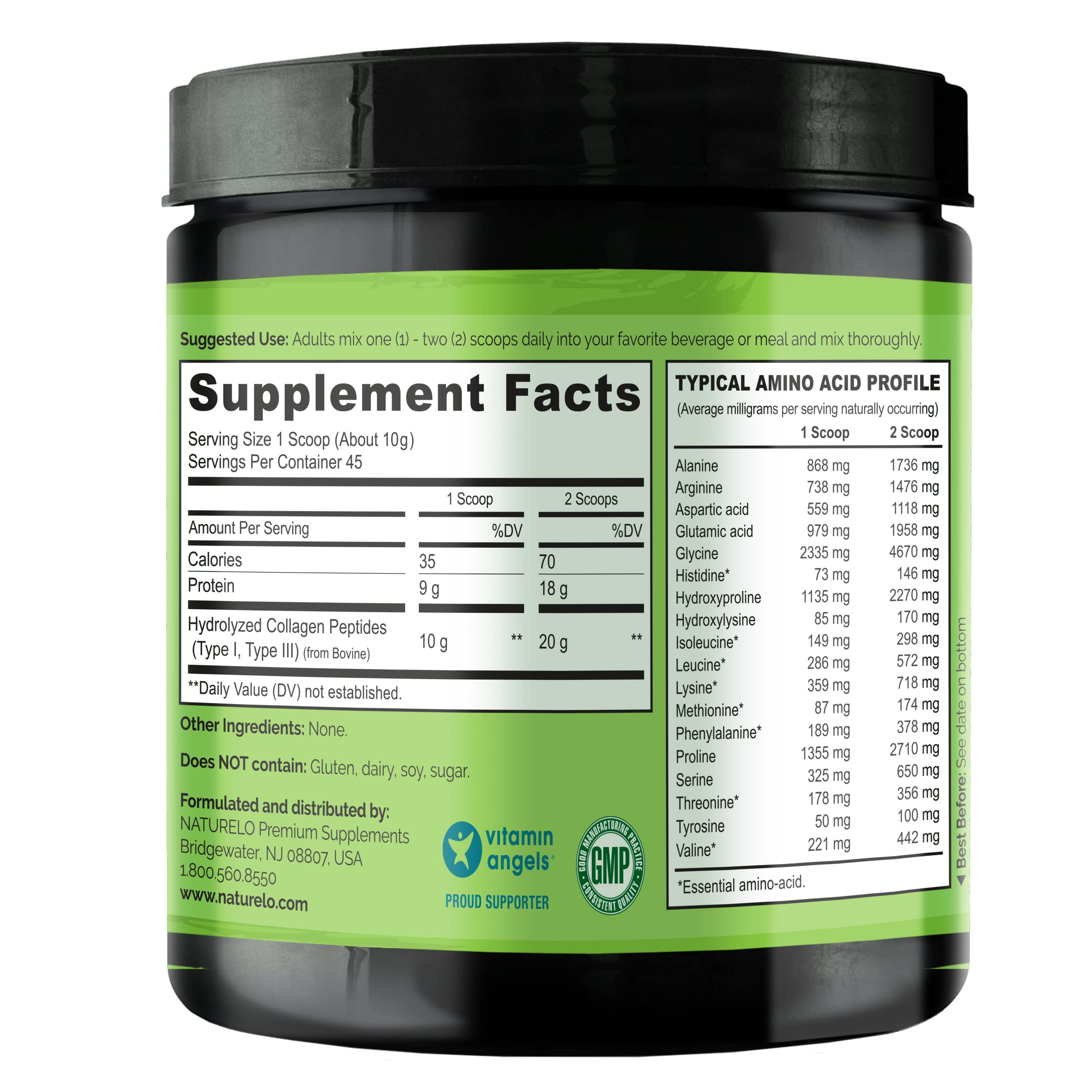 NATURELO Collagen Peptide Powder unflavored appearance blends into drinks with neutral taste