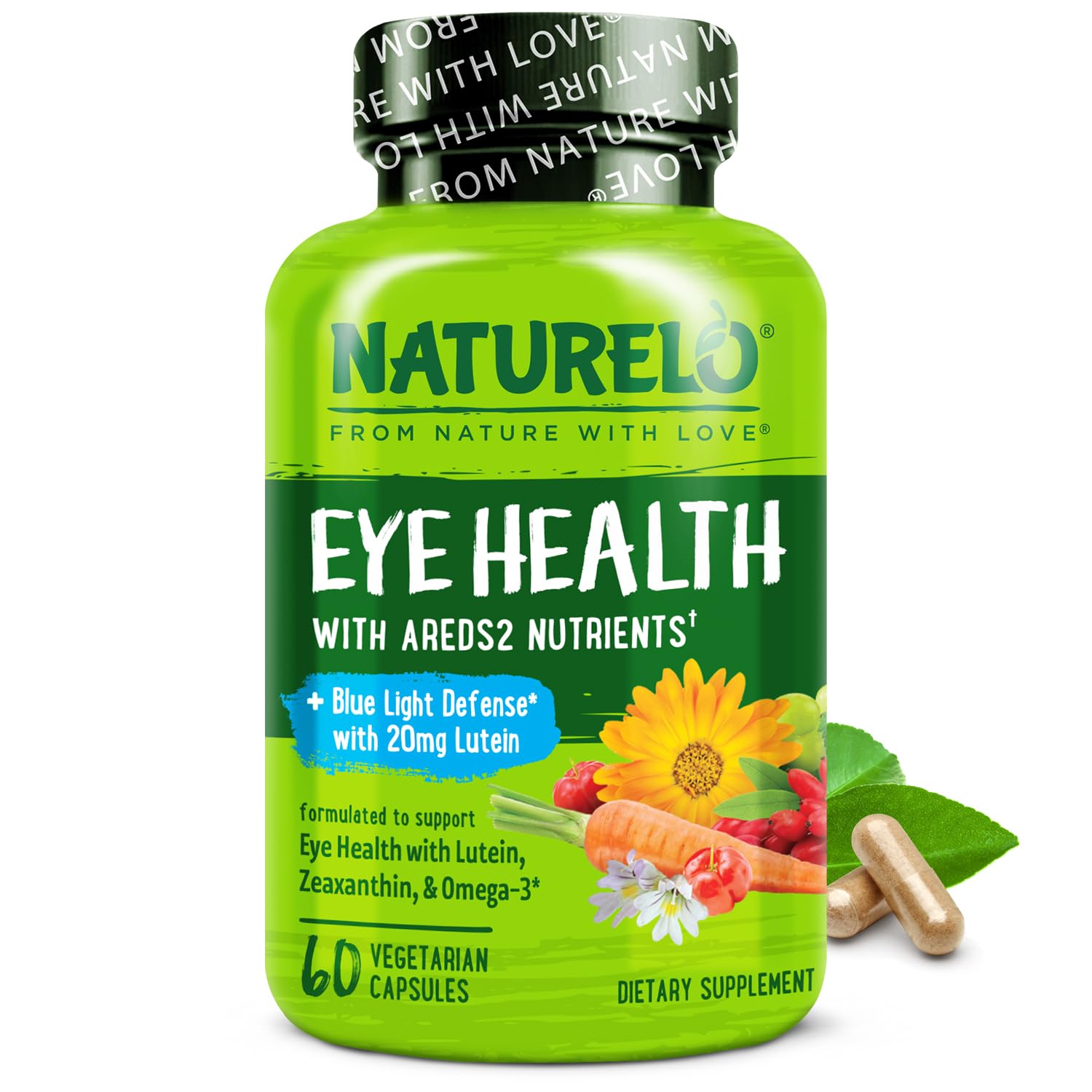 Naturelo Eye Vitamins AREDS2 bottle offers comprehensive daily eye support
