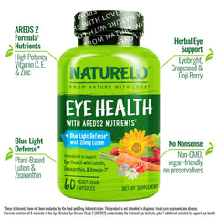 Naturelo Eye Vitamins AREDS2 capsules close-up for daily eye comfort