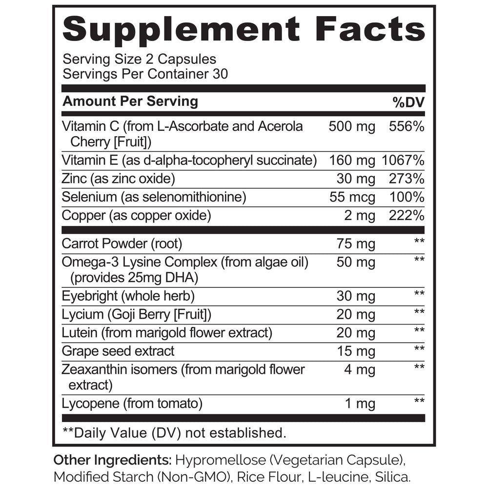 Naturelo AREDS2 ingredients panel highlights lutein and zeaxanthin