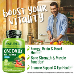 Naturelo Mens Multivitamin label closeup highlights high-absorption nutrients.