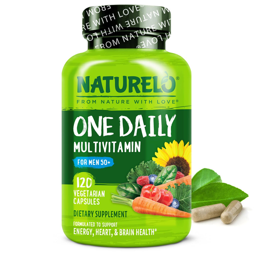 Naturelo Men's Multivitamins bottle with 120 capsules for daily energy support
