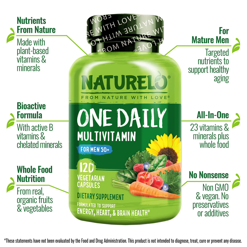 Naturelo Men's Multivitamins vegan capsules in clear bottle