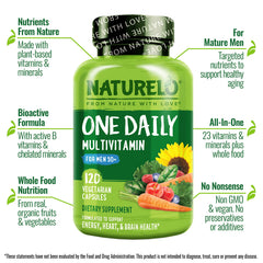 Naturelo Men's Multivitamins vegan capsules in clear bottle