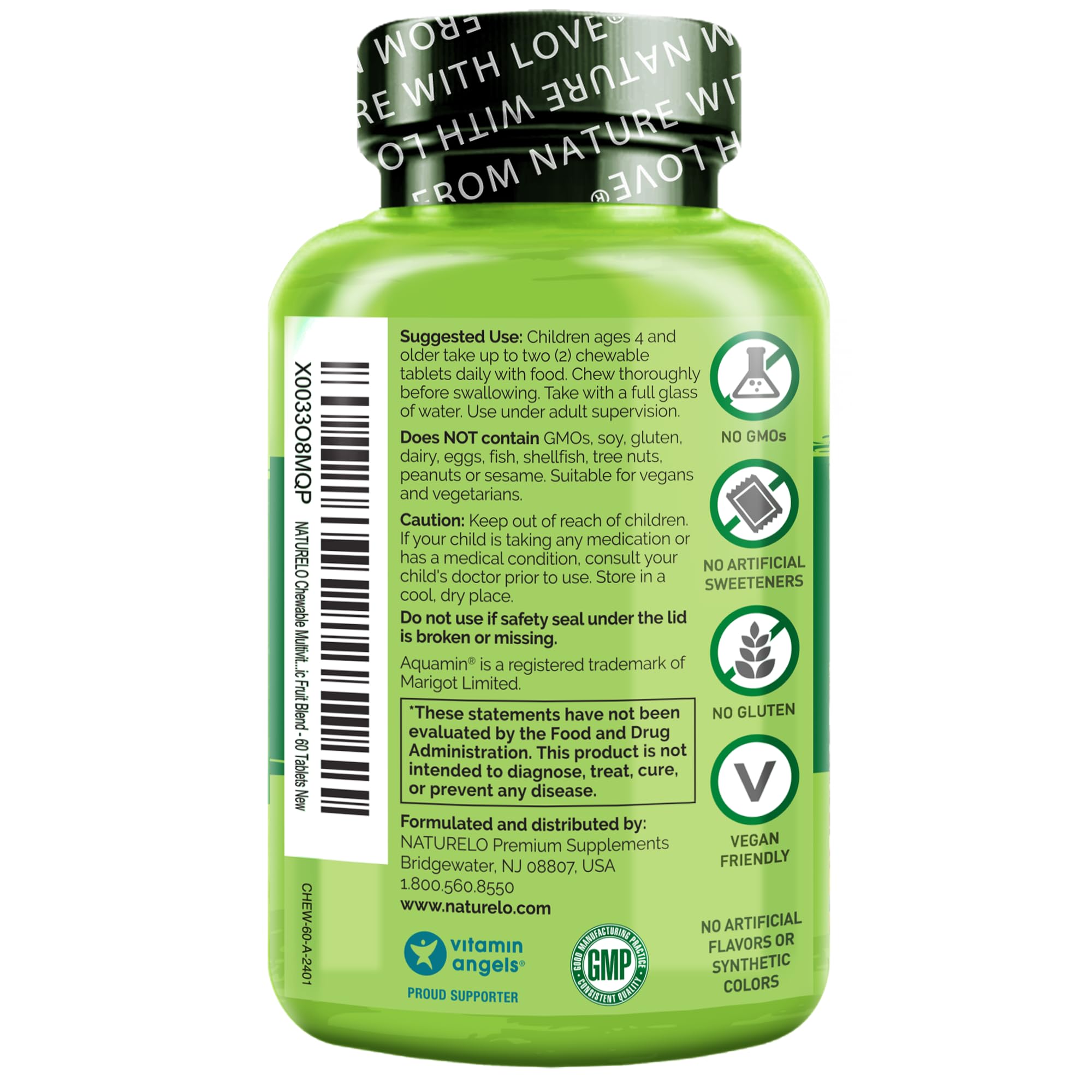NATURELO no artificial additives claim on packaging communicates a clean formula.