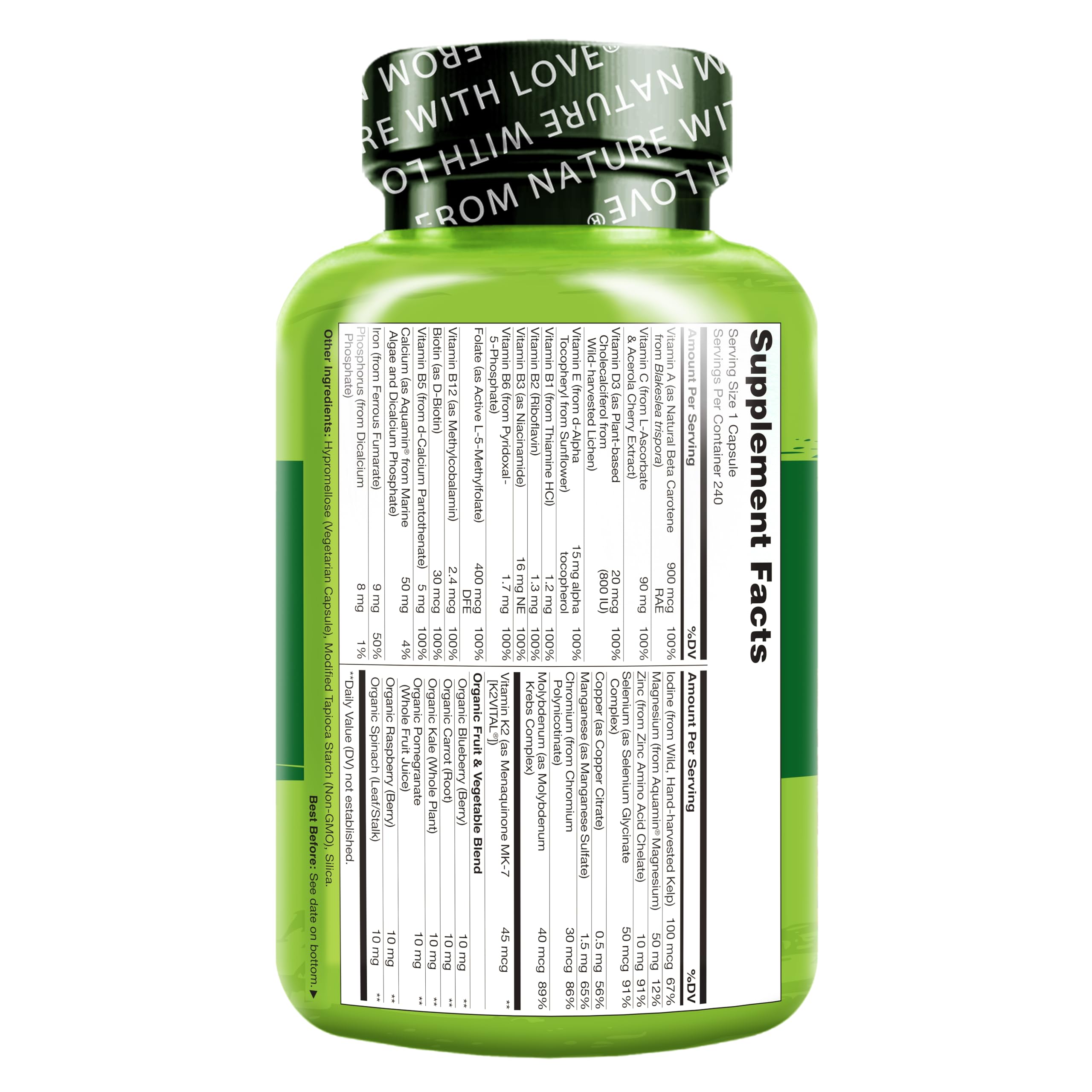 NATURELO whole food blend with organic fruits and vegetables.