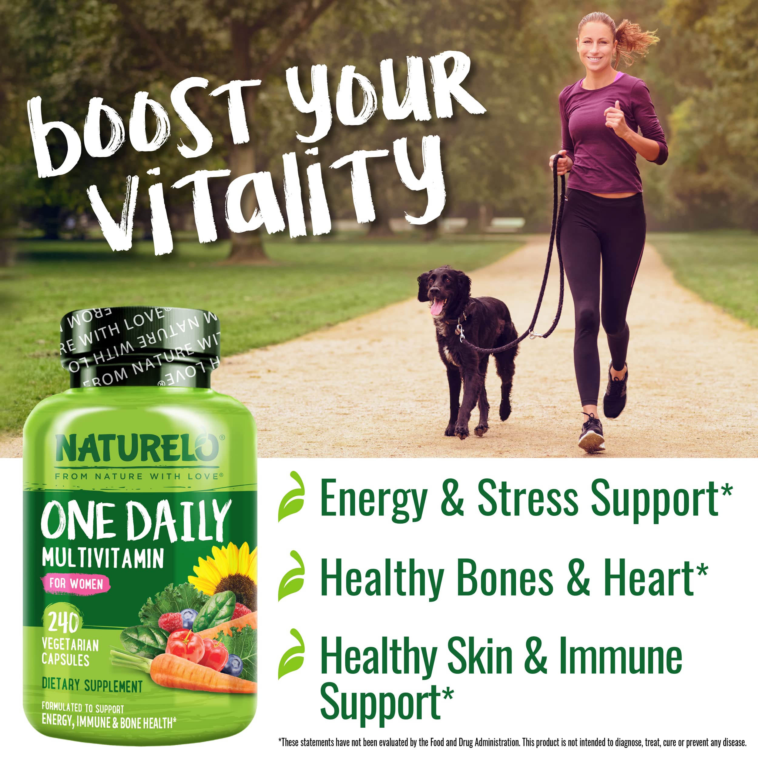 NATURELO One Daily Multivitamin tablets close-up highlight vegan nutrients for energy.