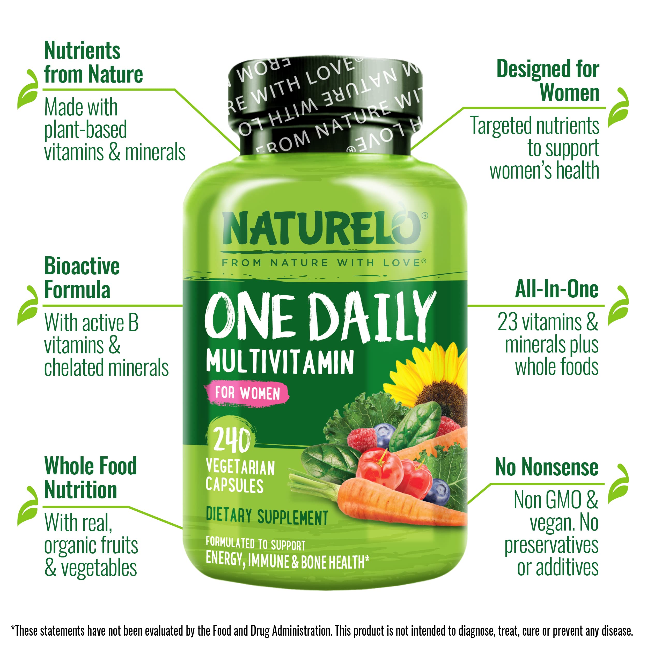 NATURELO ingredients showcase vegan D3 from lichen and organic fruit blend.