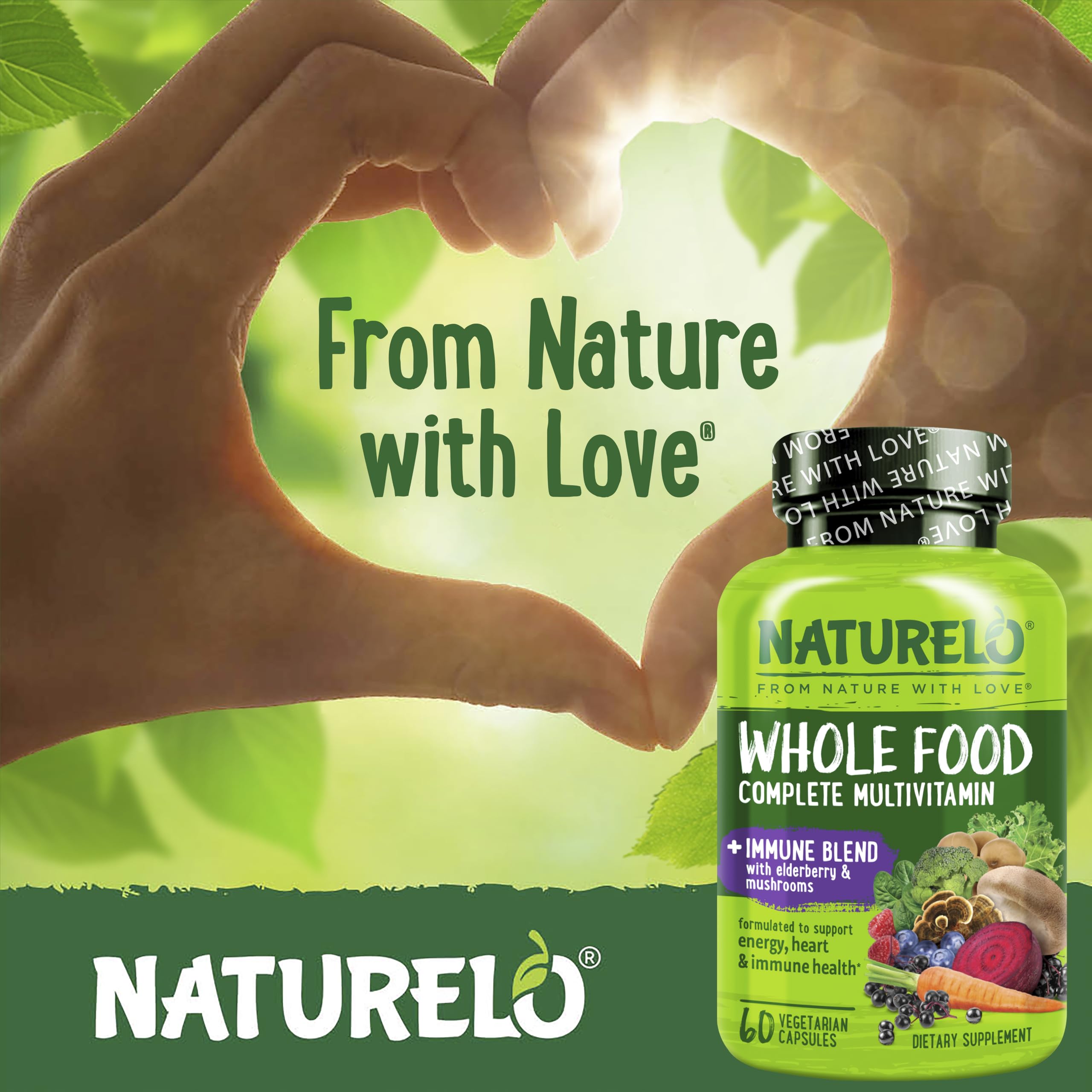 Naturelo organic fruits and vegetables on label for color-rich nutrition