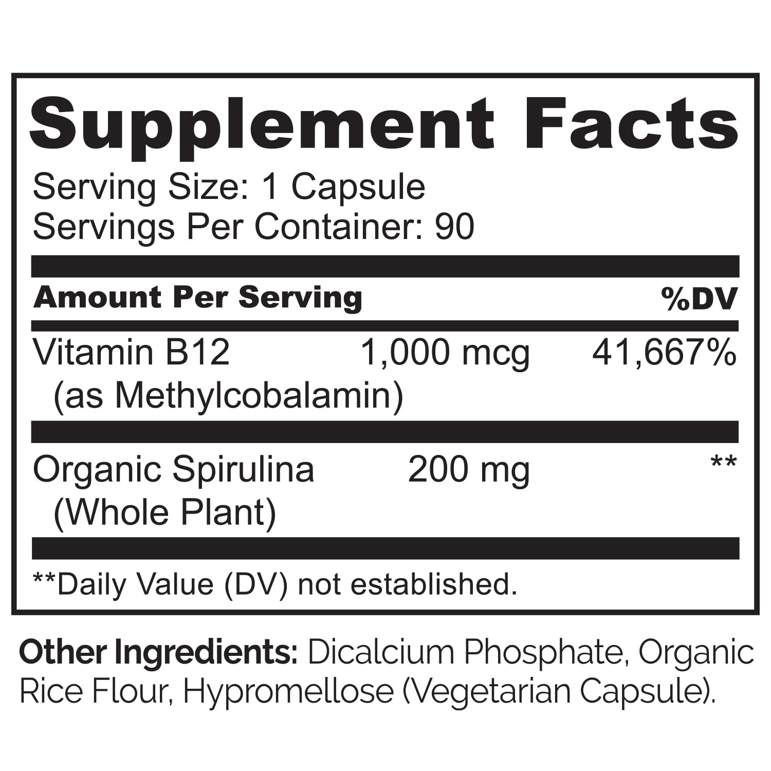 Naturelo organic spirulina ingredients highlight a plant-based B12 blend