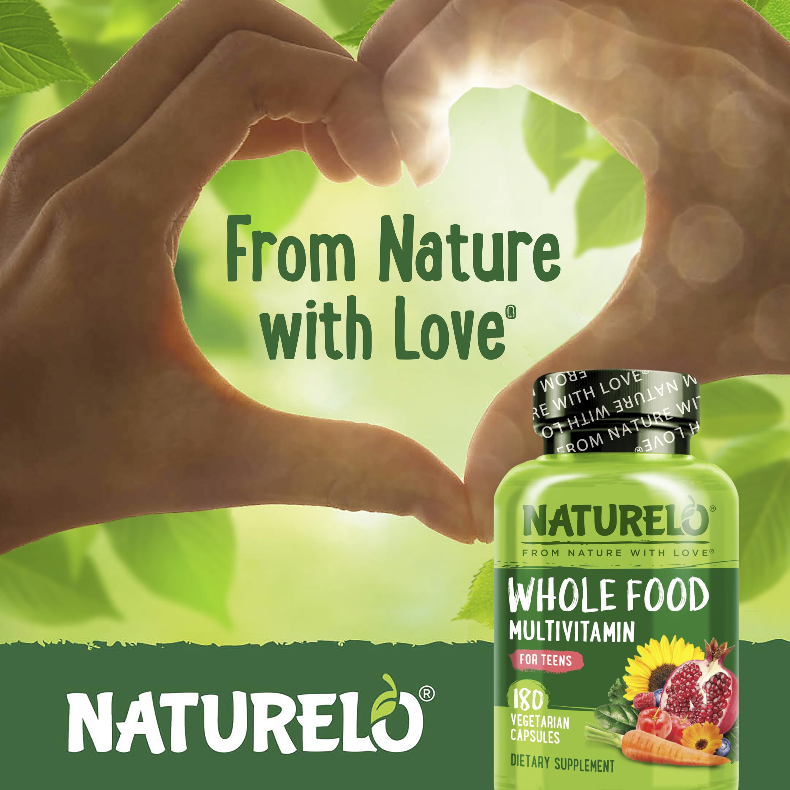 Naturelo plant-based ingredients chart underscores vegan, non-GMO formula