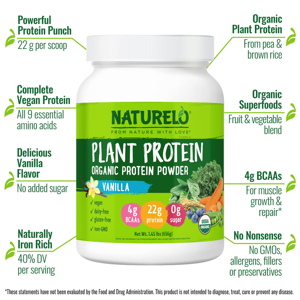 Naturelo vanilla protein powder scoop being poured for workouts