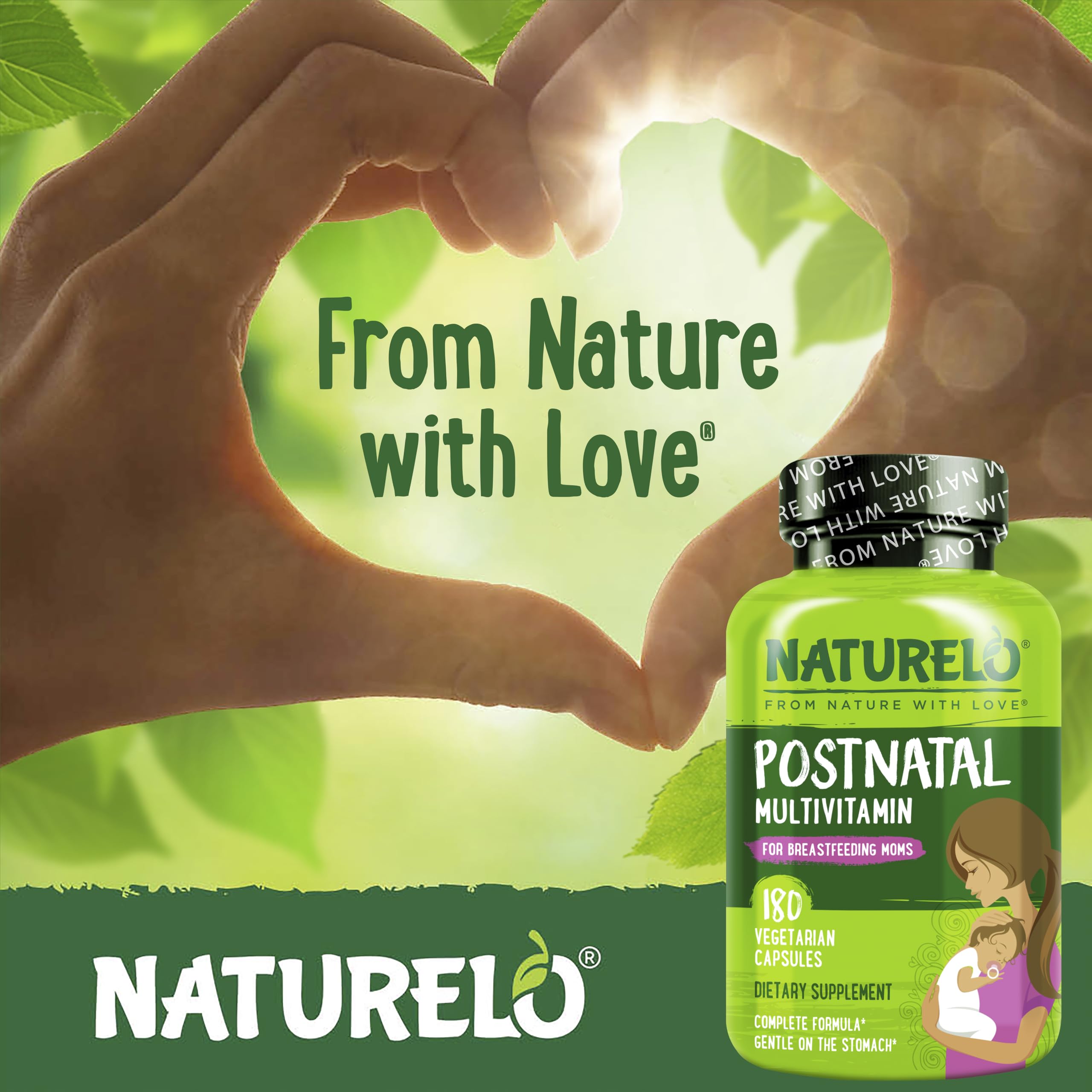 Naturelo Postnatal Multivitamin with baby imagery for nursing mothers