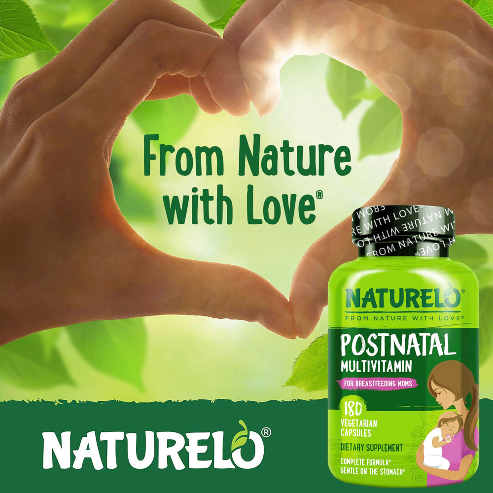 Naturelo Postnatal Multivitamin with baby imagery for nursing mothers