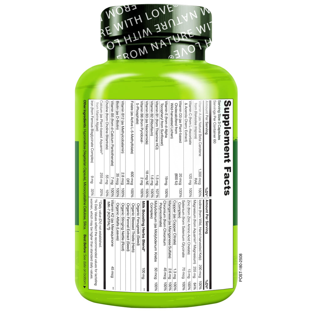 Naturelo certifications badge on postnatal multivitamin packaging