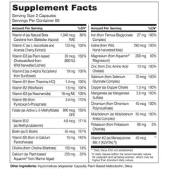 Naturelo Prenatal label closeup communicates non-GMO, vegan formula and plant-based minerals.