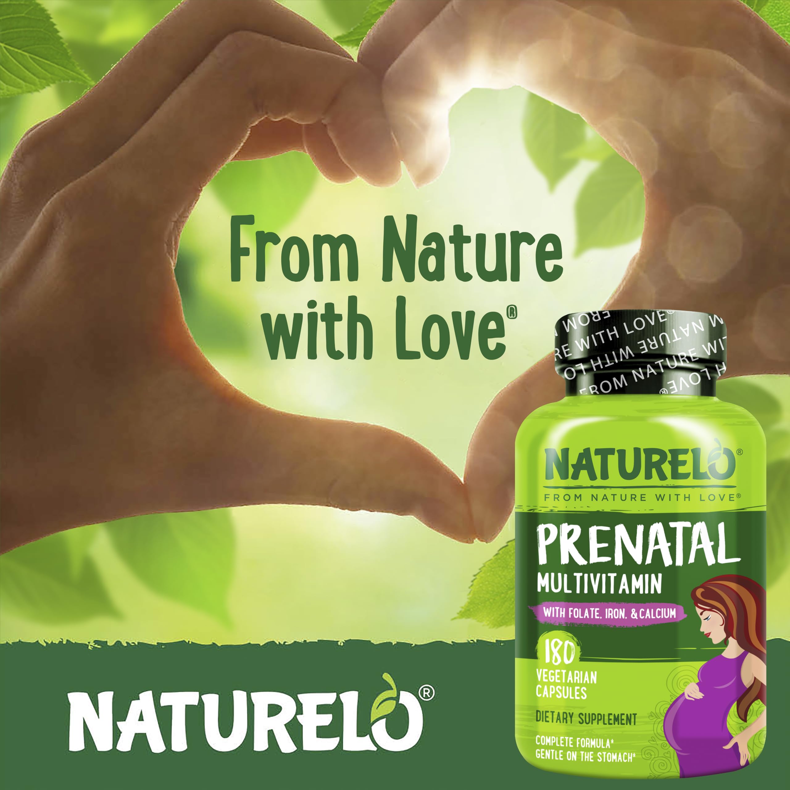 Naturelo Prenatal plant-based minerals convey gentle absorption and meal compatibility.