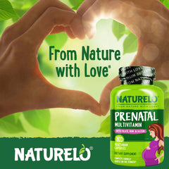 Naturelo Prenatal plant-based minerals convey gentle absorption and meal compatibility.