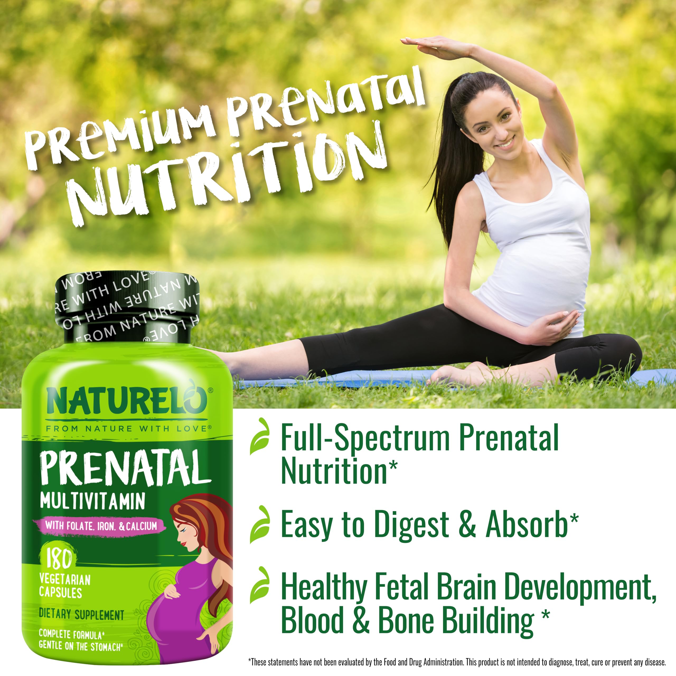 Naturelo Prenatal measuring spoon image suggests precise daily dosing.