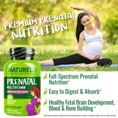 Naturelo Prenatal measuring spoon image suggests precise daily dosing.