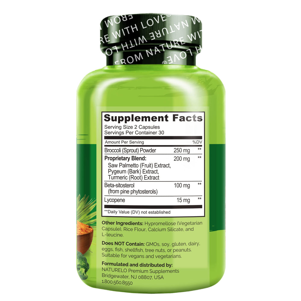 NATURELO Prostate & Urinary Health capsules for convenient plant-based daily support.