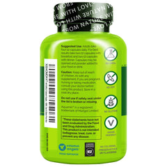 Naturelo bottle emphasizing soy-free and gluten-free dietary compatibility