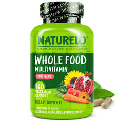 Naturelo teen multivitamin bottle front promoting daily teen nutrition support