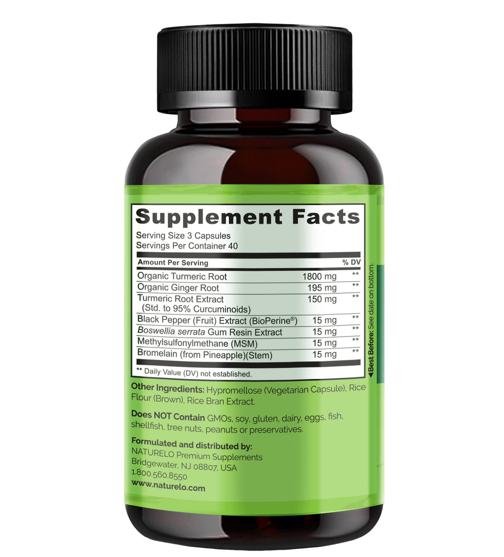 Naturelo turmeric-curcumin capsules in hand convey portability for on-the-go wellness.