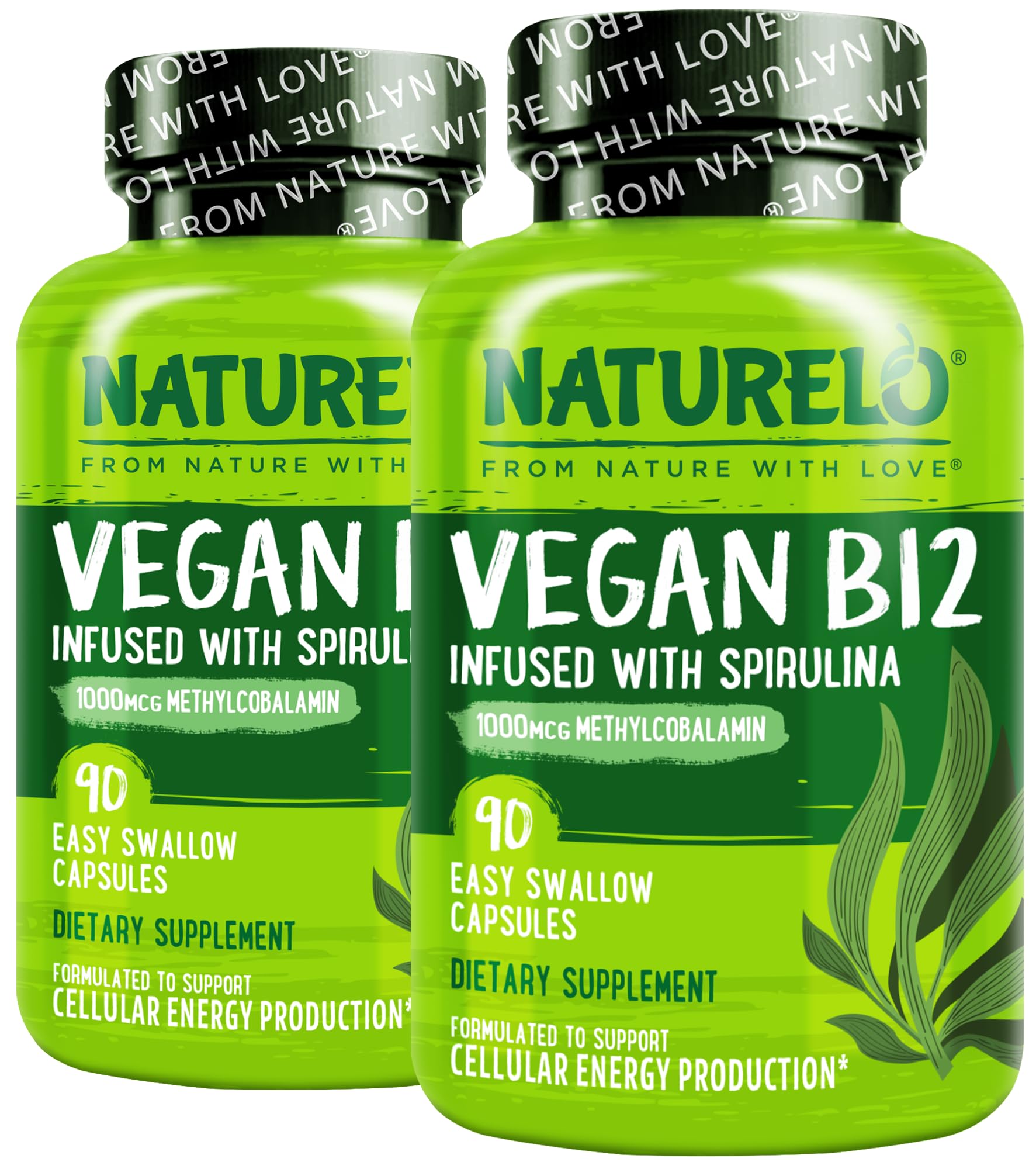 Naturelo vegan B12 bottle shows high-potency methylcobalamin for energy support