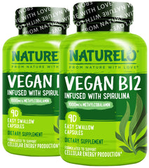 Naturelo vegan B12 bottle shows high-potency methylcobalamin for energy support